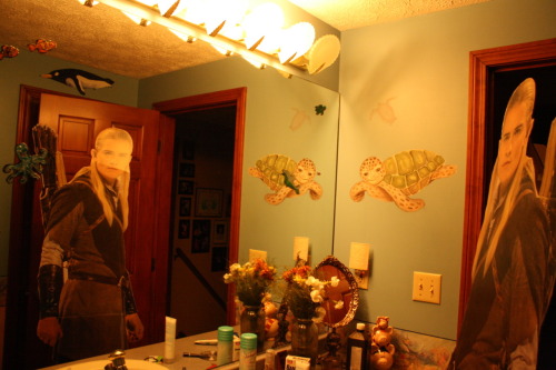 Legolas lovingly stares at himself in the mirror.