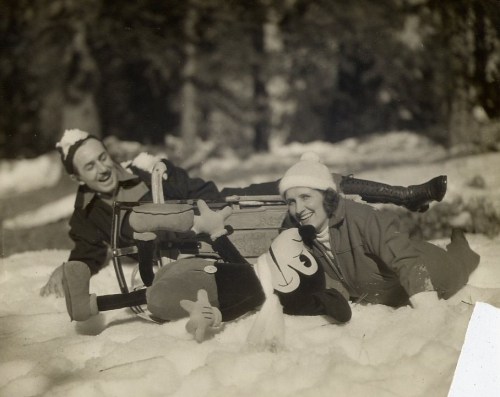 Walt Disney, wife Lillian, and Mickey Mouse on a Winter vacation - 1935