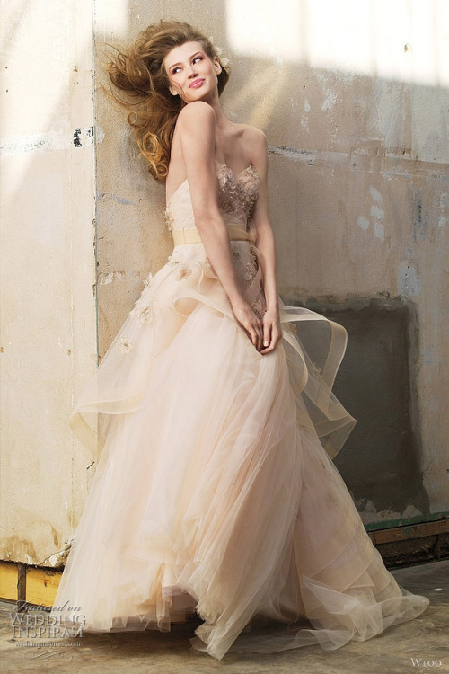 Wtoo Wedding Dress Olivia oatmeal tulle strapless ball gown with draped