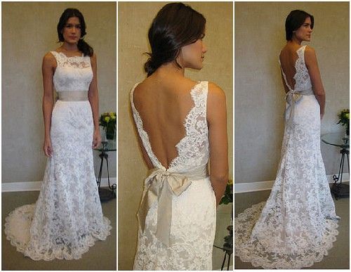 Dresses lace wedding dress with open back