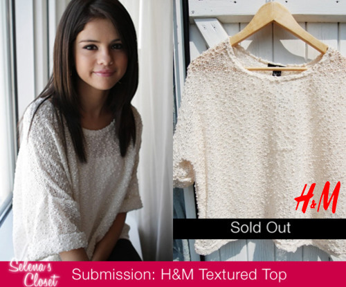 The original H&amp;M Textured Top that Selena is wearing in the picture is unfortunately unavailable. However, one of our wonderful followers, peytonmcil (@peytonmc on twitter) submitted a top that is very similar to it! 
Forever 21 has a Textured Knit top that is 22.80. Buy it here
Thanks Peyton!