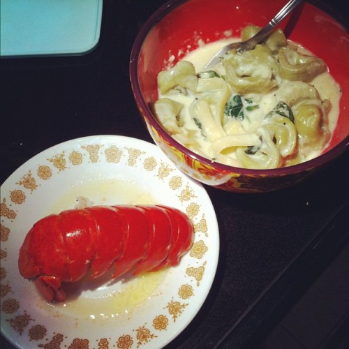 I packed jada some leftover pasta and lobster tail for her lunch today.  (Taken with instagram)