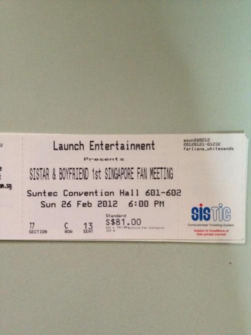 [120229] The ticket of the Boyfriend and Sistar Fan Meeting at Singapore^^
[Take out with full credit to: @Jo_selyn on Twitter]
-XL