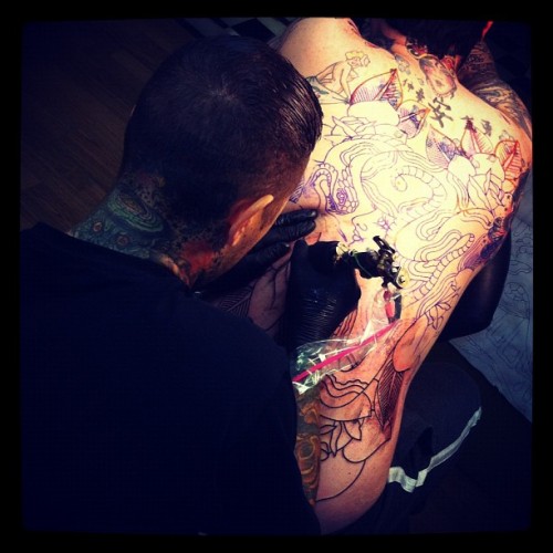 adrianwillard lining an awesome back piece today tattoo tattoos gypsy