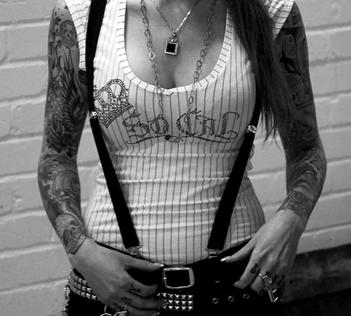 Tagged tattoos suspenders singlet crown tattoo sleeve chic chick Black and