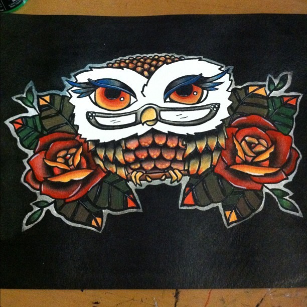  illustration ink owl spit shade tattoo flash roses rose tattoo 