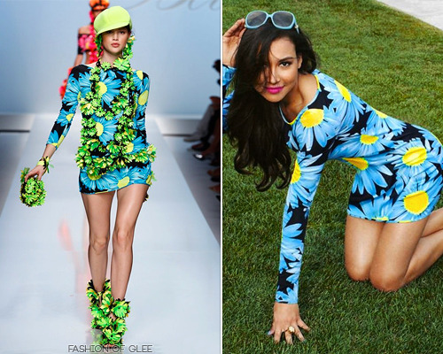 Naya Rivera in the Summer 2012 issue of Cosmopolitan for Latinas, April, 2012
We fell head over heels for Naya in this superbly retro daisy-print dress by Blumarine - her blue version was hot off the runway, but if you fancy it in black and white, it can be yours!
Blumarine Spring 2012 Daisy Print Jersey Shift Dress - $748.00 (black / white)
