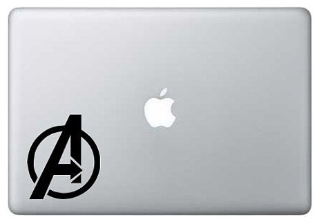 An Avengers logo decal for my laptop and a Stark Industries logo decal for