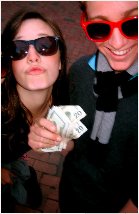 flashing four whole 20 dollar bills while wearing kid’s plastic sunglasses and a harry potter scarf your grandma knitted for you last christmas? the duckface chick digs how you’re rollin’, boyfriend.