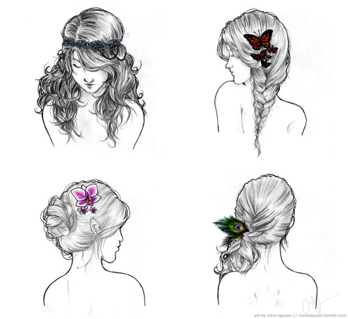Hair Ornaments series. Completed with ball-point pen, pencil, and colored pencils. References were used for monarch butterfly and orchid portraits.