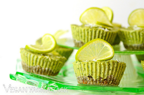 yackattack: Raw Coconut Lime Mini Pies One bite of this creamy, cool pie and you’ll be more than glad that you cut into this cute dessert. With vibrant notes of lime from the fresh juice and zest, mellower flavors from the coconut and avocado and a slightly vanilla crust, you may find yourself indulging in another one. Get this recipe and more at Vegan Yack Attack! 