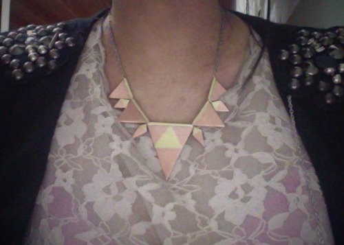 Marriage of Triangles Necklace Brass and Copper with Nickel Chain Designed and Made by Olivia Tse 